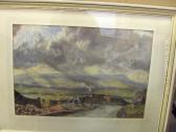'burnley' - The Industrial Valley With An Artist Painting In The Foreground Oil Painting by Frederick Cecil Jones