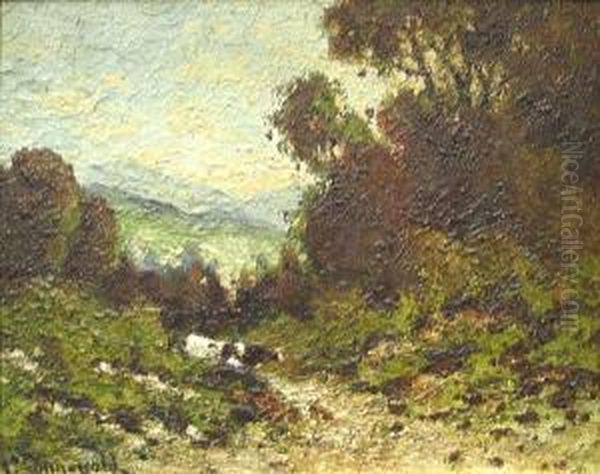 Cows In A Wooded Landscape Oil Painting by Carl Henrik Jonnevold