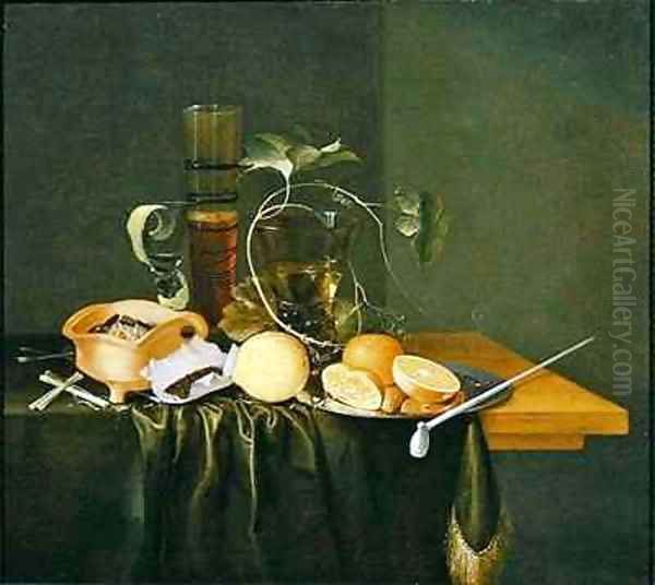 Still Life of a Roemer surrounded by Vine Tendrils and fruits Oil Painting by Laurens Craen