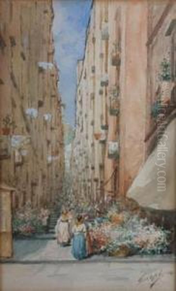 City Street Oil Painting by Albert Joseph
