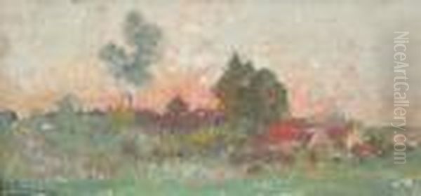 'coucher De Soleil Wechelderzande' Oil Painting by Adrien Josef Heymans