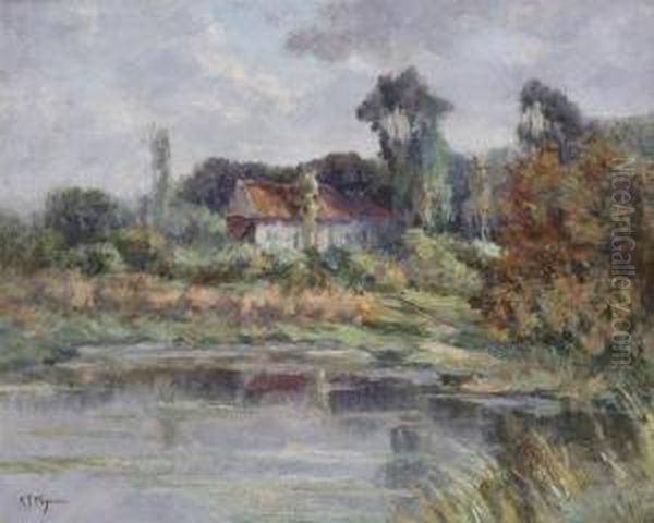 Landscape With High Granery Near The Water Oil Painting by Adrien Josef Heymans