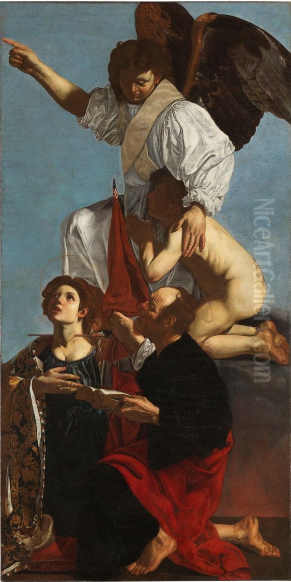 Guardian Angel with Sts Ursula and Thomas Oil Painting by Cecco Del Caravaggio