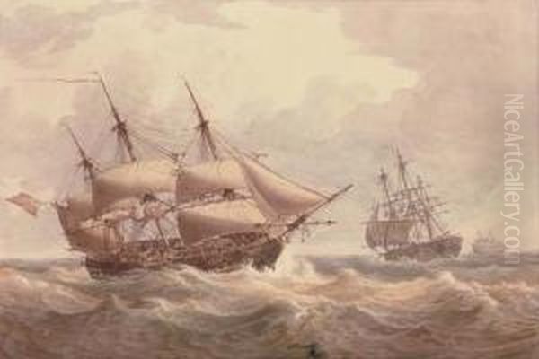 A Naval Squadron Reefed Down For
 The Approaching Storm; And A Brig Arriving At Her Anchorage (both 
Illustrated) Oil Painting by William Joy