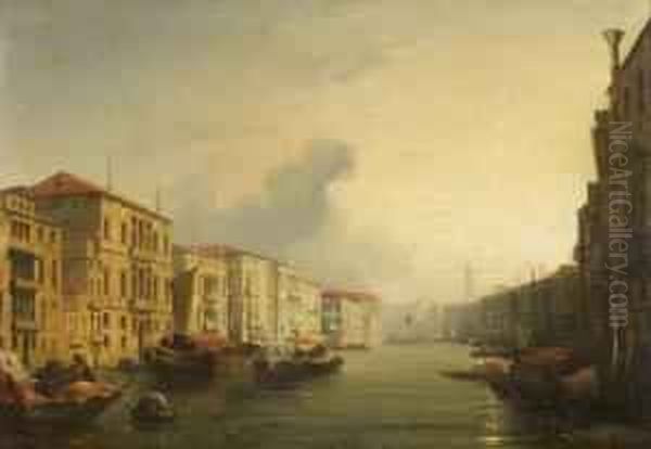 Vue Du Grand Canal A Venise Vers Le Pont Du Rialto Oil Painting by Jules Romain Joyant