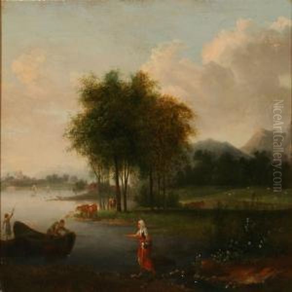 Landskab Fra Schweiz. 
Creux De Genthod Oil Painting by Jens Juel