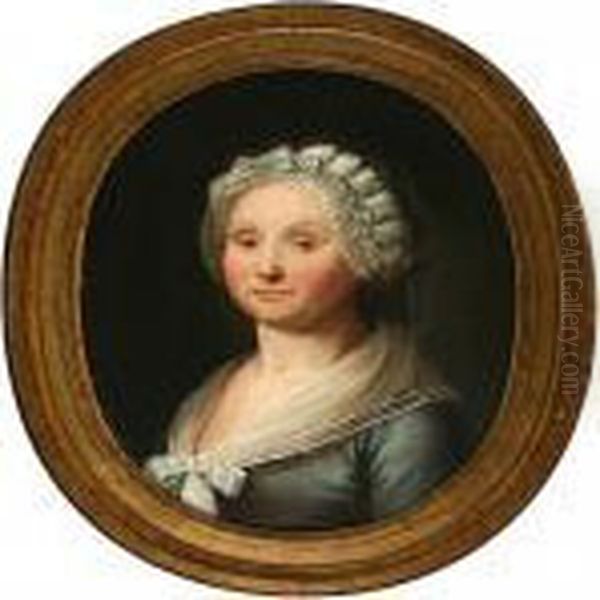 Portrait Of A Woman In A Blue Dress Oil Painting by Jens Juel