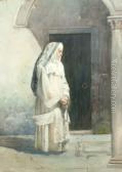 Manner Of Jose Juliana Y Albert,
 Spanish -- Study Of A Nun Standing Full Length By A Doorway; 
Watercolour, Bears Signature And Inscription, 36.5x26cm Oil Painting by Jose Juliana Albert