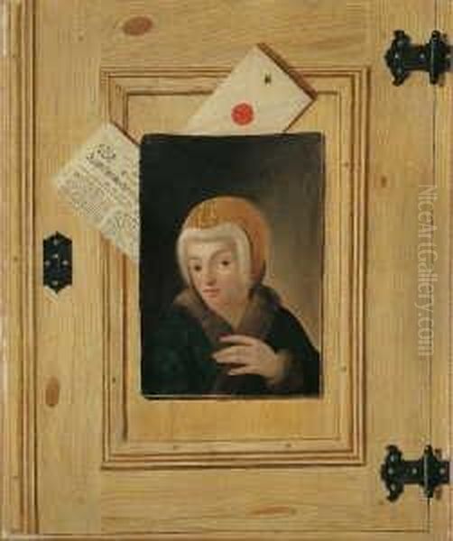 Pelzmutze Und Pelzkragen. Auf 
Einem Illusionistisch Gemalten Kalender Datiert 1754. 2. Ein An Eine 
Geheftetes Bildnis Einer Frau Mit Pelzmutze. Auf Einer Zeitung Datiert 
175., Wohl Ebenfalls 1754. Hinter Den Bildnissen Jeweils Verschiedene 
Schrift Oil Painting by Justus Juncker