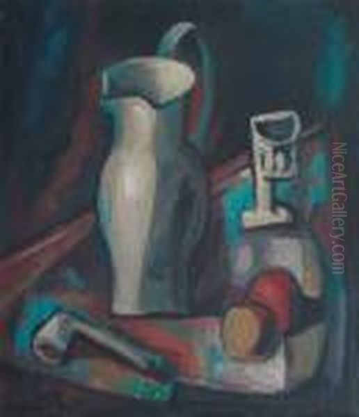 Alfred - Zatisi Se Dzbanem, Dymkou Aovocem Oil Painting by Alfred Justitz