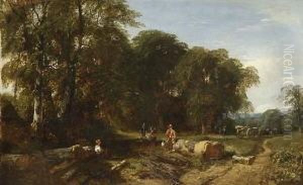 Holzarbeiter Bei Der Rast Auf Der
 Waldlichtung. Oil Painting by Henry Jutsum
