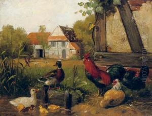 The Farmyard Oil Painting by Carl Jutz