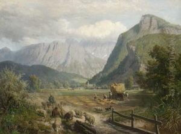 Getreideernte Bei
 Flintsbach. Oil Painting by Carl Jutz
