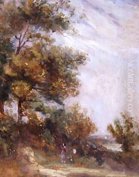 Landscape with Trees and Figures Oil Painting by Thomas Churchyard