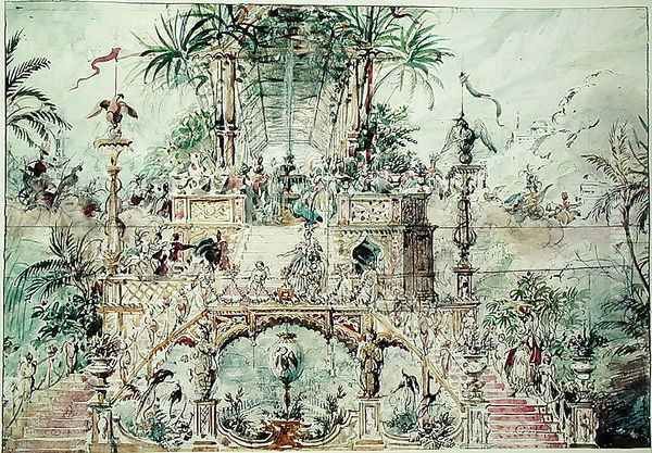 Set design for 'Aladdin', 1824 Oil Painting by Pierre Luc Charles Ciceri