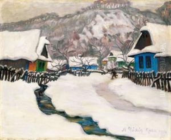 Winter In Nagybanya Oil Painting by Geza Kadar