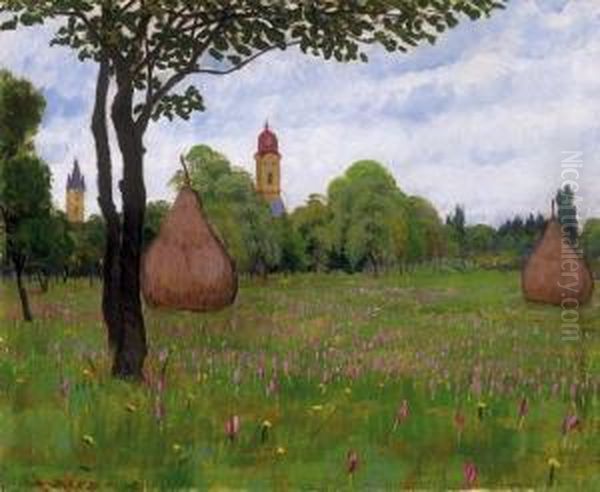 View Of Nagybanya From The Gardens Oil Painting by Geza Kadar