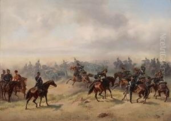Preusische Kavallerie Bei
 Koniggratz. Oil Painting by Friedrich Kaiser