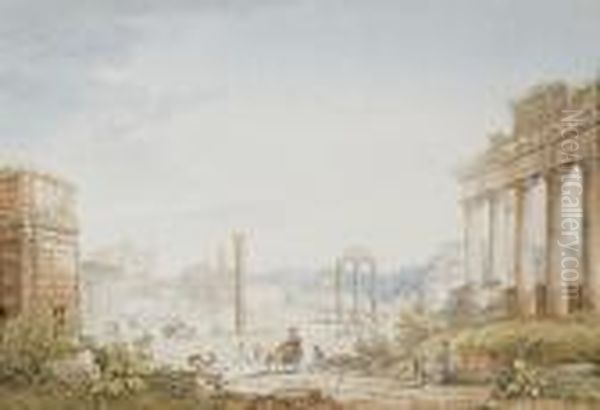 Vue Du Forum Romain Avec L'arc 
De Septime Severe A Gauche, Letemple De Saturne A Droite Et Le Colisee A
 L'arriere-plan Oil Painting by Franz Keiserman