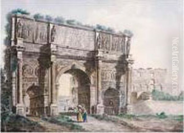 Rome, A View Of The Arch Of Constantine Oil Painting by Franz Keiserman