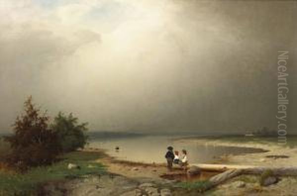 Barn Vid Strandkant Oil Painting by Anders Kallenberg