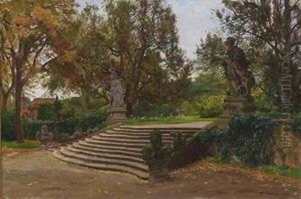 Freitreppe Im
 Schlosspark. Oil Painting by Friedrich Kallmorgen