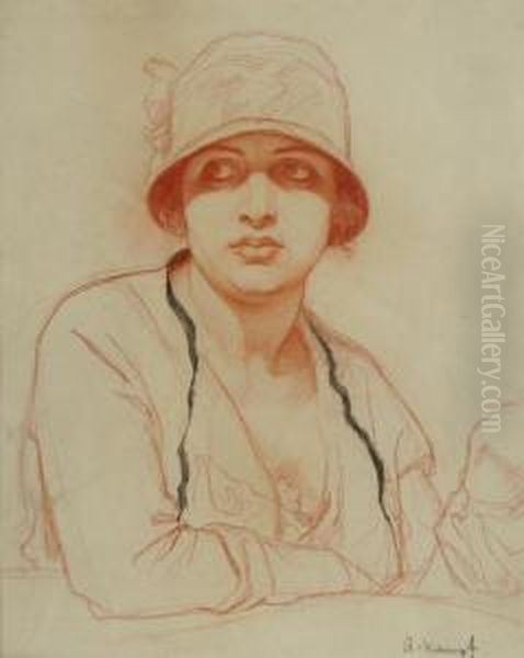 Portrait Einer Jungen Frau Mit Hut Oil Painting by Arthur Kampf