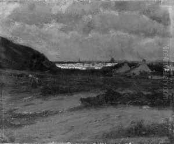 Flandrische Landschaft Mit 
Bauernhaus. Ol Auf Leinwand, Auf Karton Aufgezogen. H 50,5; B 62 Cm. 
Verso Biographische Angaben Zum Kunstler. Oil Painting by Eugen Kampf