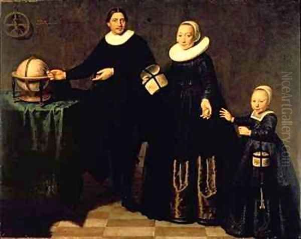 Portrait of Abel Janszoon Tasman Dutch navigator who discovered Tasmania with his wife and daughter Oil Painting by Jacob Gerritsz. Cuyp