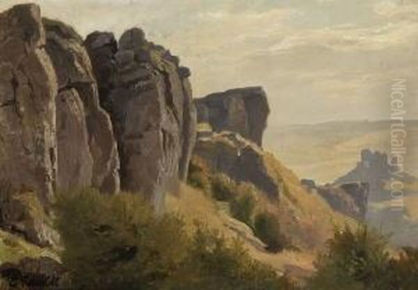 Felsen In Der Eifel Bei
 Gerolstein. Oil Painting by Edmund Friedrich Kanoldt