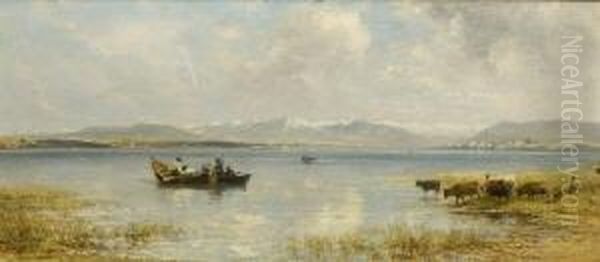 Fischerboote Auf Dem
 Chiemsee. Oil Painting by Albert Kappis