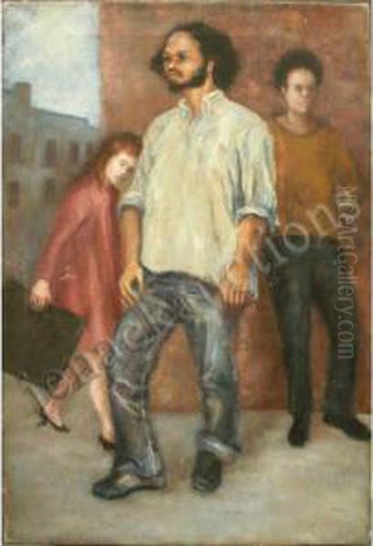 Street Figures Oil Painting by Bernard Karfiol