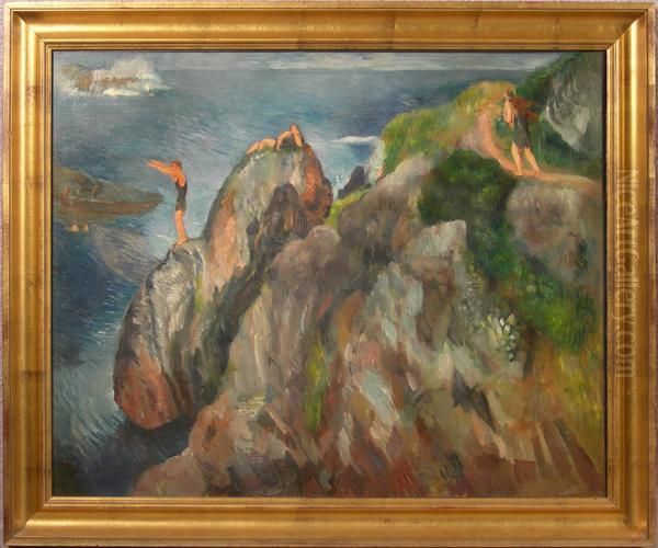 Divers, Perkins Cove Oil Painting by Bernard Karfiol