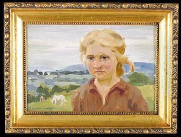 Dziewczynka Na Lace Oil Painting by Jerzy Karszniewicz