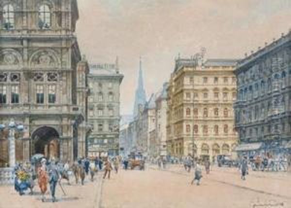 Karntnerstrase Seen From The Opera Oil Painting by Paul Kaspar