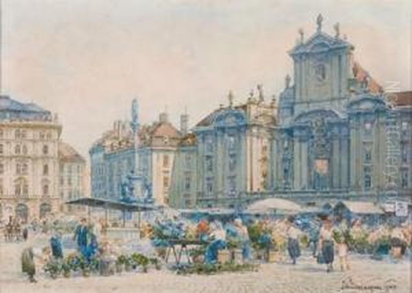 Flower Market Am Hof Oil Painting by Paul Kaspar