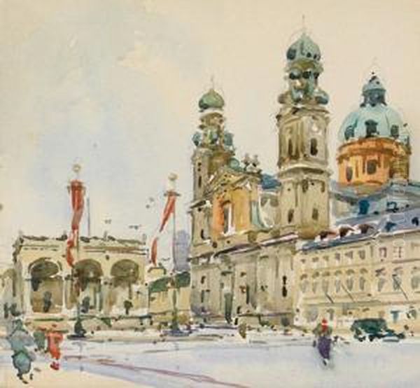 Odionplatz In Munchen Oil Painting by Paul Kaspar