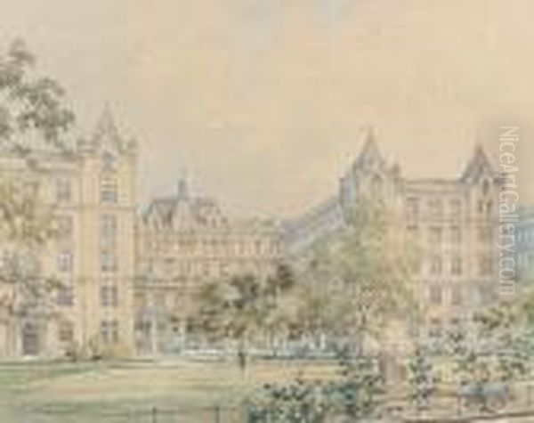 Stadtansicht Mit Einem Park. Oil Painting by Paul Kaspar