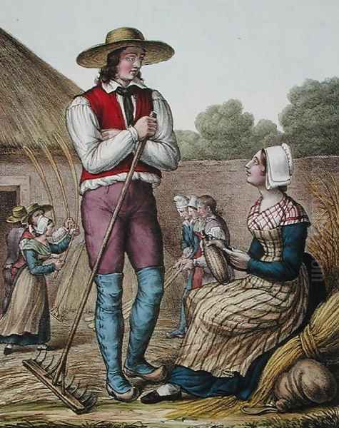 Threshing Corn in the Laval Region, c.1845 Oil Painting by Charpentier