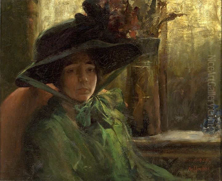 Lady in Green Oil Painting by Artur Timoteo da Costa