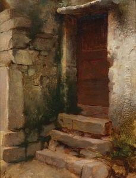 Studie Einer Ture Mit
 Steintreppe. Oil Painting by Hermann Kaulbach