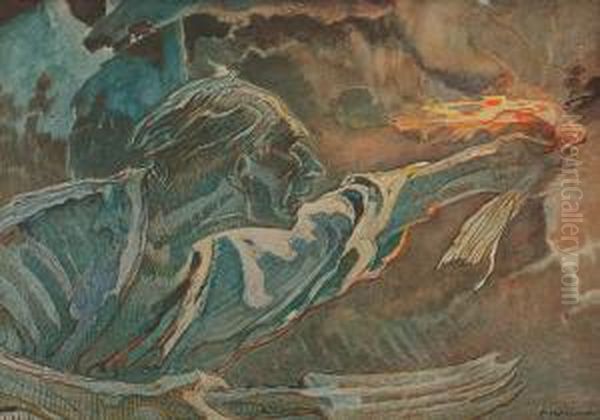 Boryna Przygiety, Straszny, Kiej
 Trup, Czatowal Z Widlami W Reku - Ilustracja Do Chlopow W. Reymonta, 
1927-28 Oil Painting by Apoloniusz Kedzierski