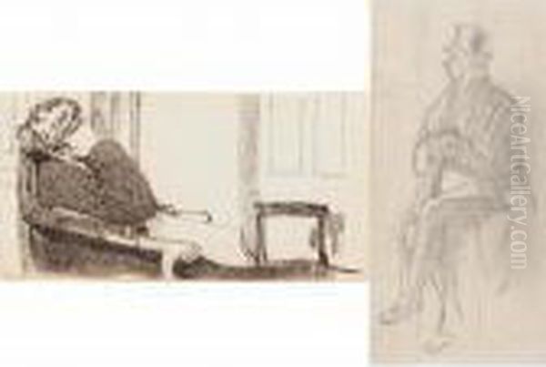 An Album Of Figure Drawings, 
Architectural And Botanic Studies And Designs For Book Illustrations Oil Painting by Charles Keene