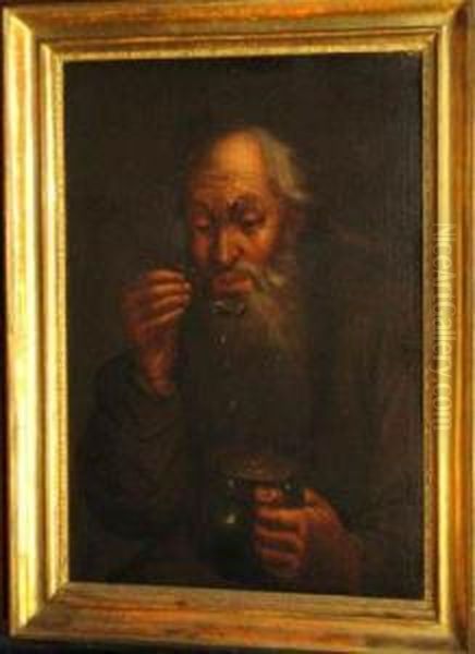 Old Man Eating From A Pot Oil Painting by Bernhard Keil, Monsu Bernardo
