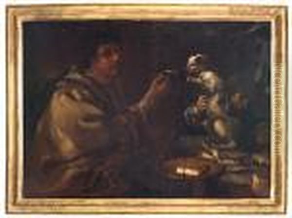 Interno Di Cucina Con Giovani E Un Gatto Oil Painting by Bernhard Keil, Monsu Bernardo