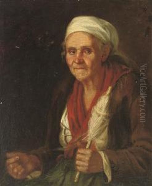 An Old Woman With A Spindle And Thread Oil Painting by Bernhard Keil, Monsu Bernardo