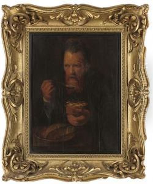 A Peasant Eating Broth Oil Painting by Bernhard Keil, Monsu Bernardo