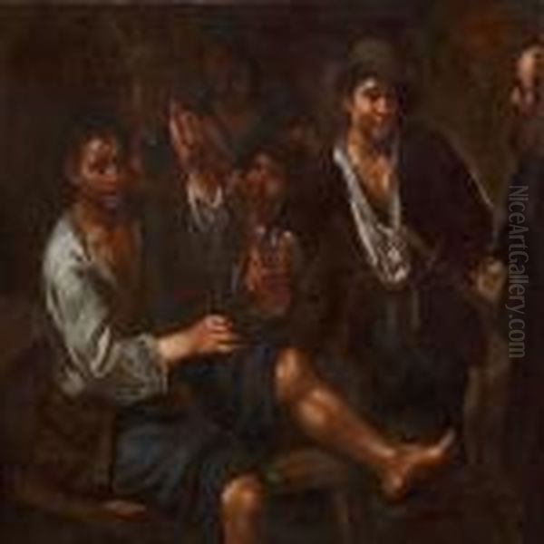 A Scene From An Italian Osteria Oil Painting by Bernhard Keil, Monsu Bernardo