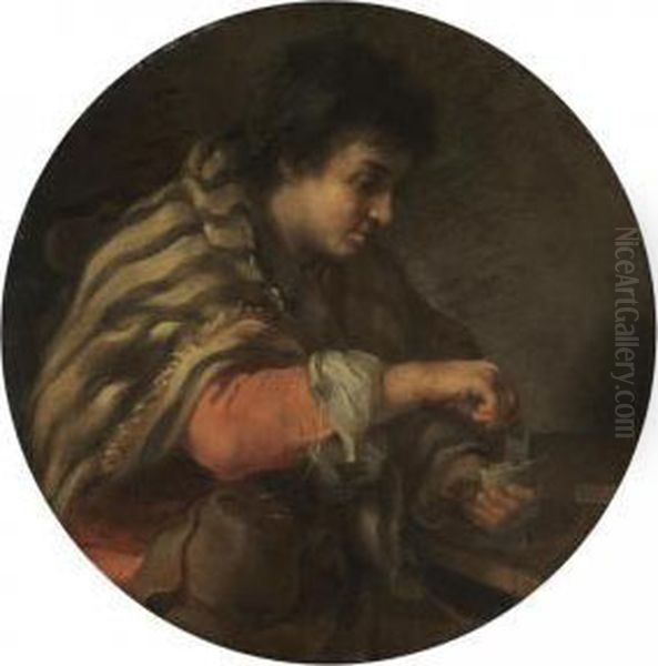 A Young Man Playing Cards Oil Painting by Bernhard Keil, Monsu Bernardo