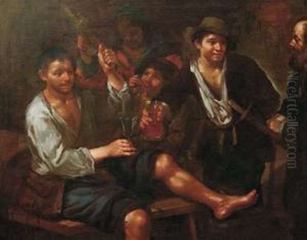 Bevitori All'osteria Oil Painting by Bernhard Keil, Monsu Bernardo